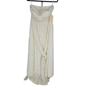 Mingda's Women's White Strapless Ruffle Lace Back Zipper Wedding Dress Size 14